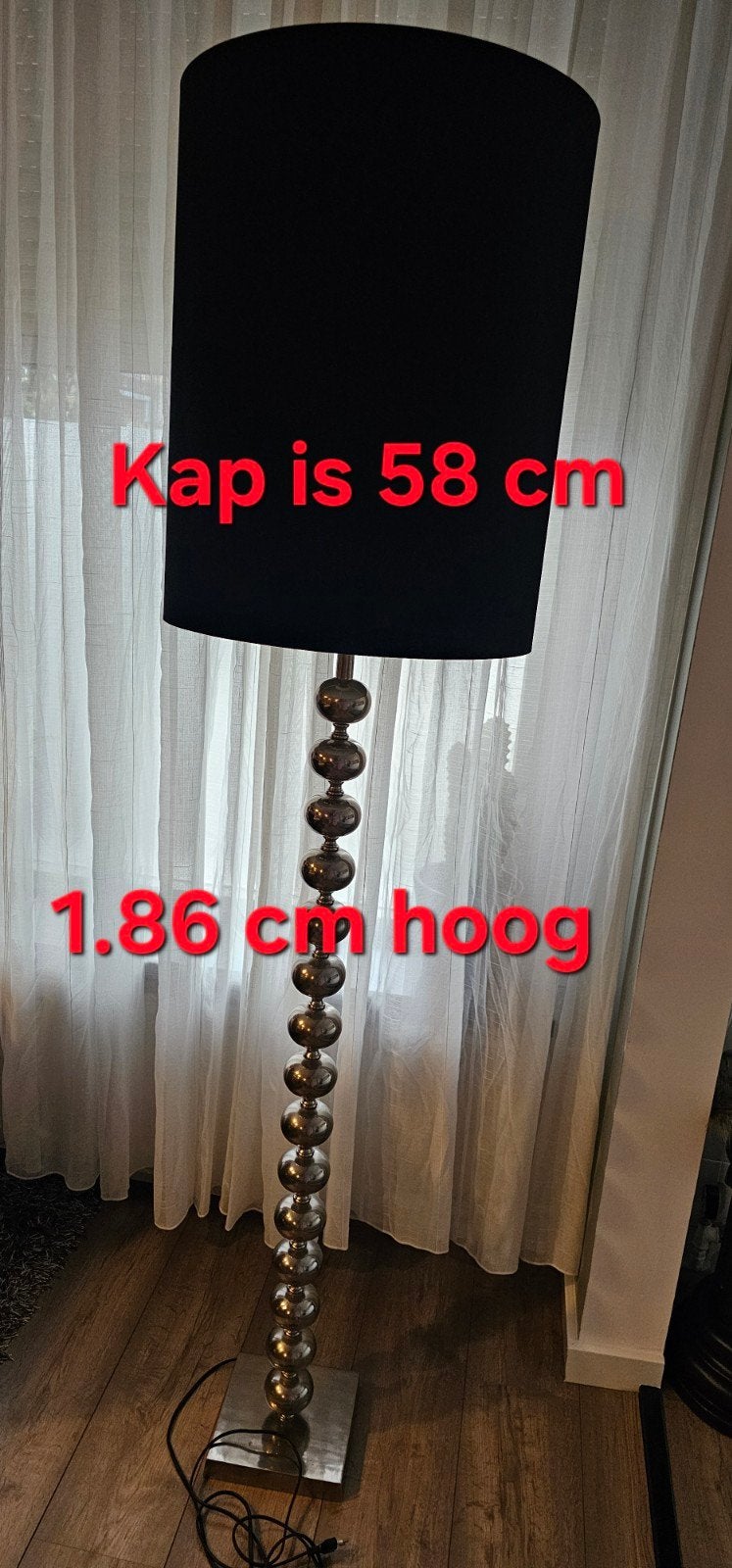 Vloerlamp, staande lamp, vloer staande, hoge lamp,, Huis en Inrichting, Lampen | Vloerlampen, Ophalen, Gebruikt, Metaal, 150 tot 200 cm