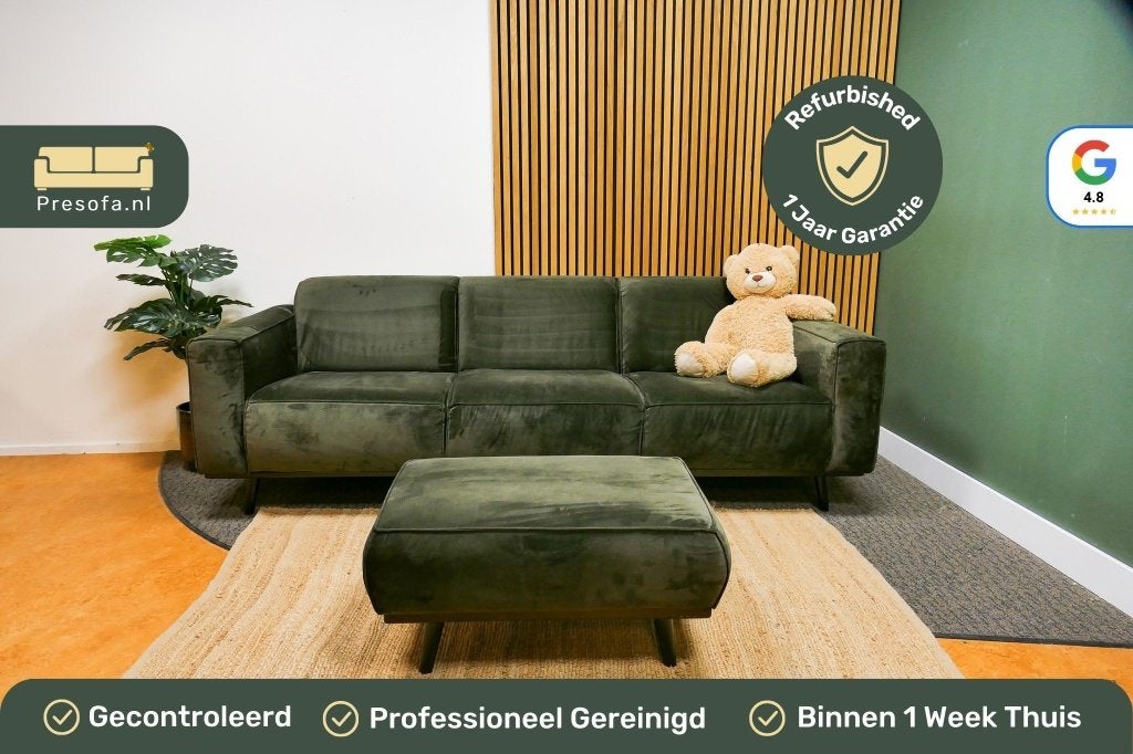 4 Zits bank Groen Velvet met Hocker [Refurbished], Huis en Inrichting, -, -, 75 tot 100 cm, Zo goed als nieuw