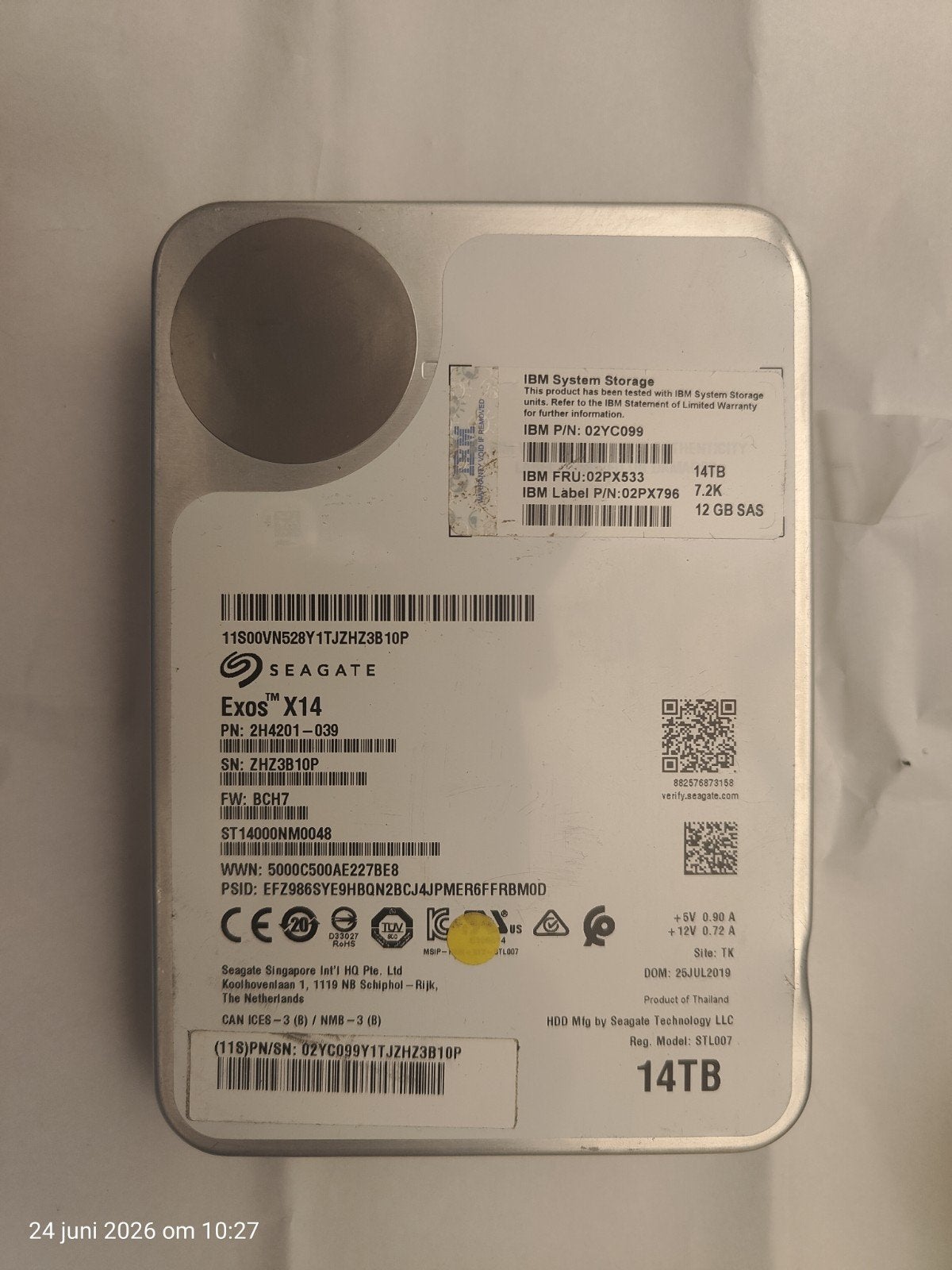 Seagate Exos X14 14TB SAS Harde Schijf (IBM 02YC099), Intern, Gebruikt, SAS, Server