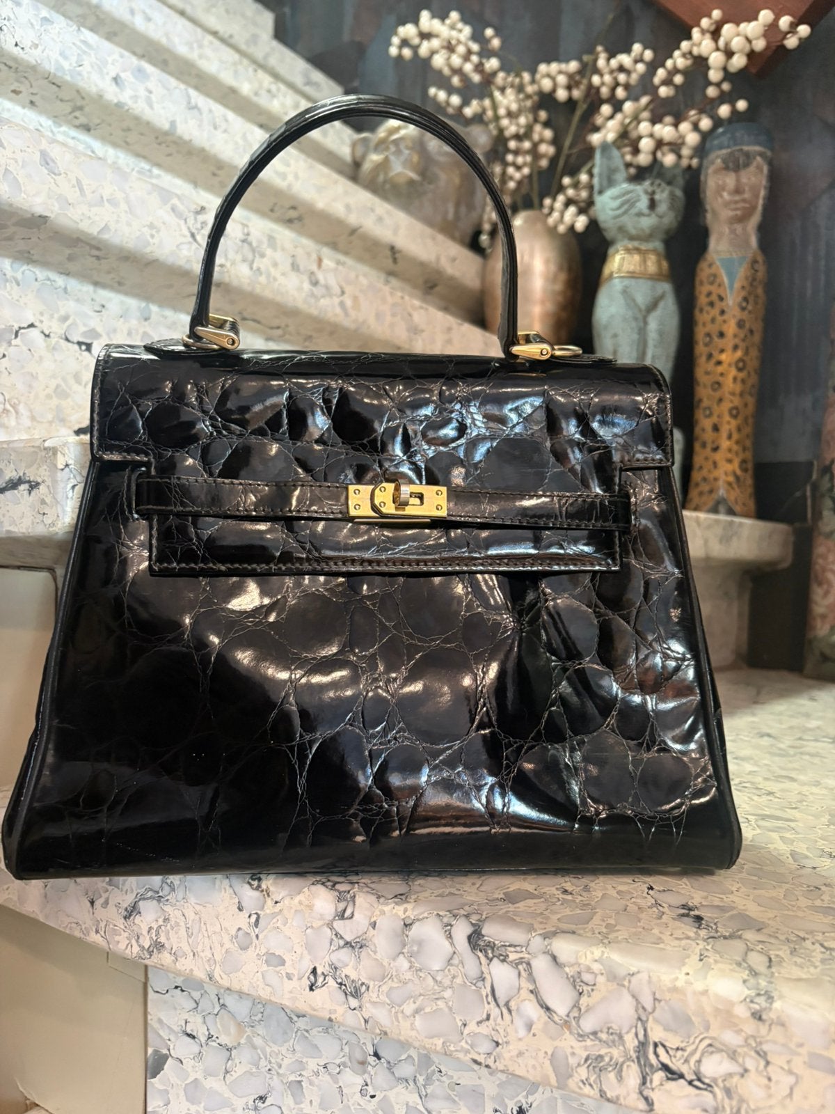 COSCI vintage lederen handtas, Sieraden, Tassen en Uiterlijk, Ophalen of Verzenden, Zo goed als nieuw, Zwart, Handtas