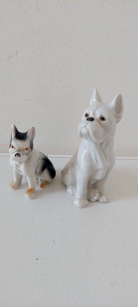 Set van 2 vintage porseleinen honden beeld Bulldog / Boxer), Ophalen of Verzenden, Zo goed als nieuw, Dier