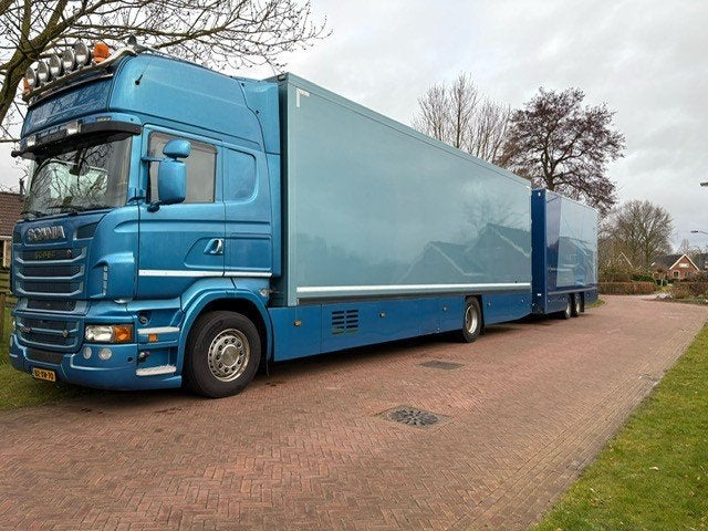 Scania R500 V8 + Draco aanhanger, Achterwielaandrijving, Zwart, Scania, Blauw