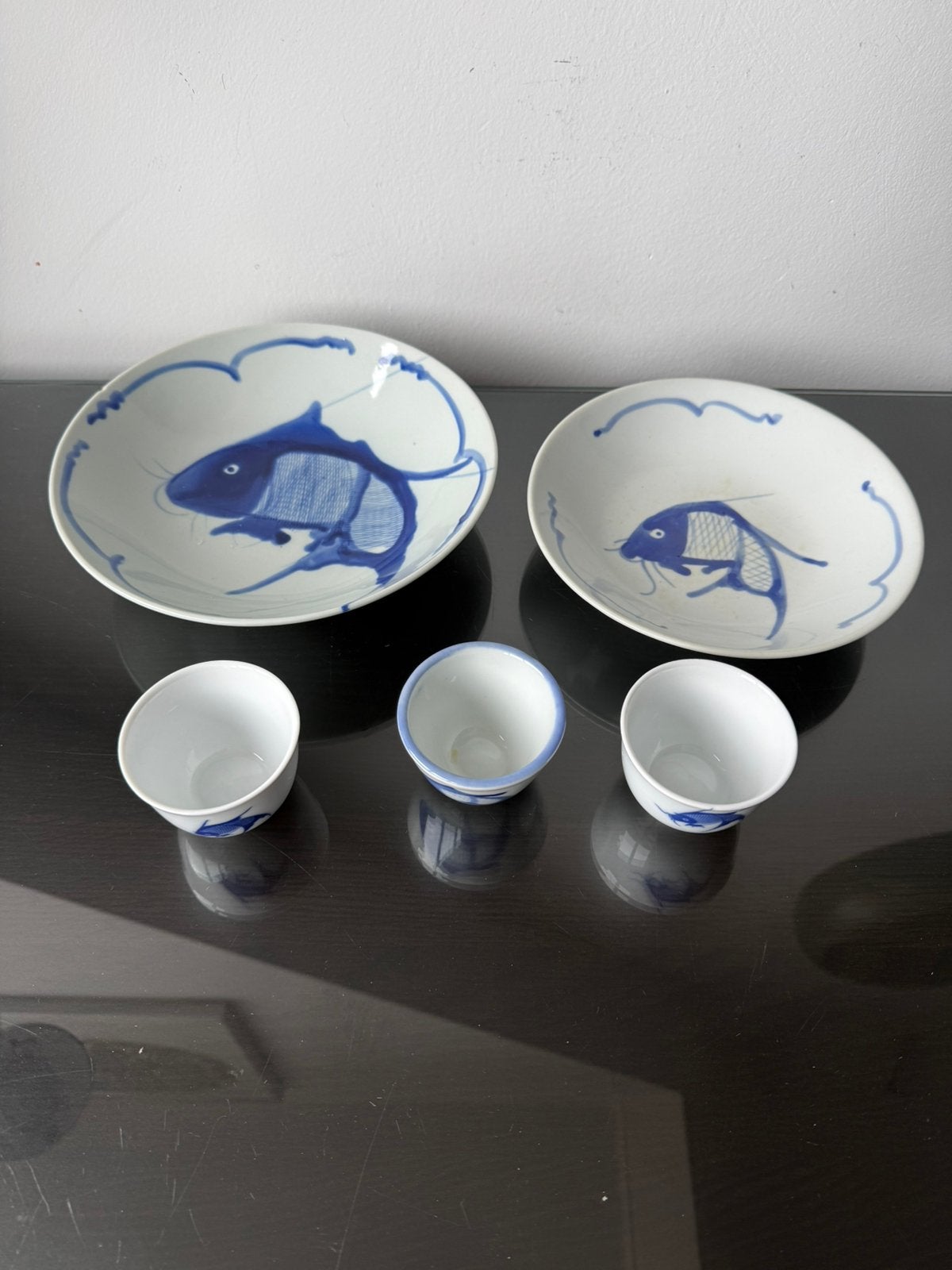 Set Chinees wit blauw porselein Koi Karper, Ophalen of Verzenden
