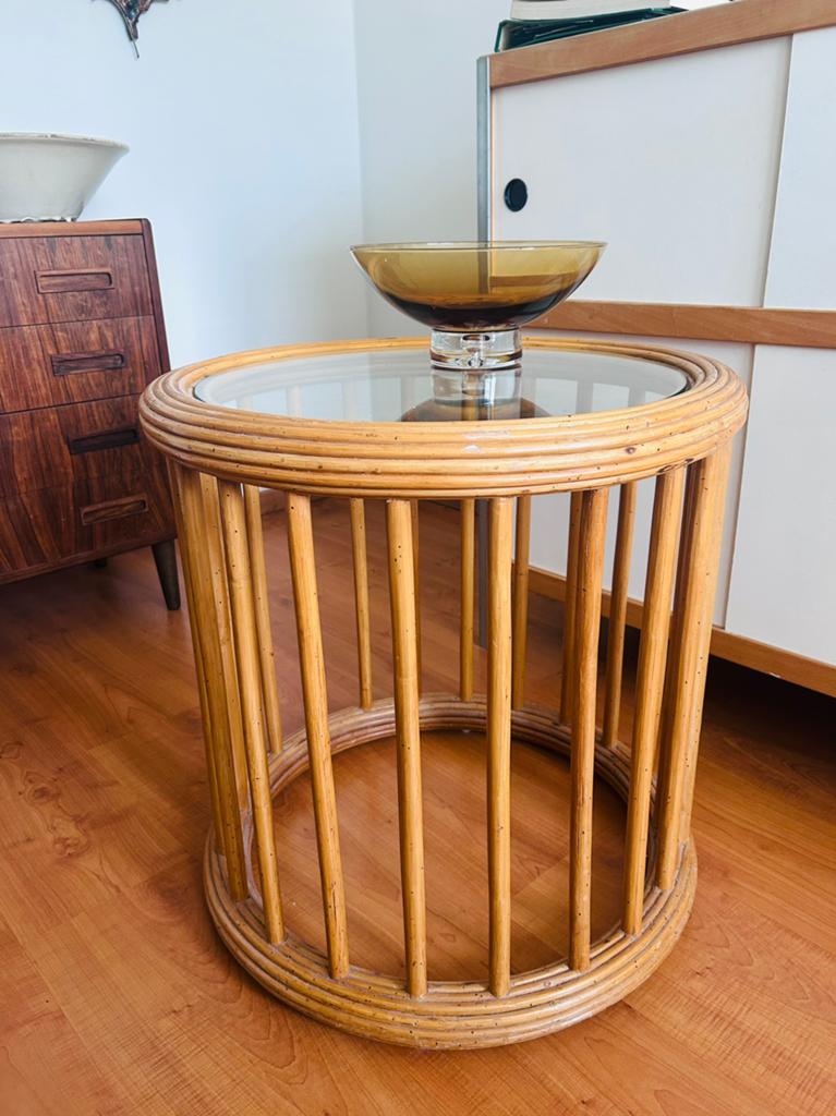 bamboe vintage tafel stijl Rohé Noordwolde uit de jaren 1960, Overige materialen, Minder dan 55 cm, Rond, Ophalen