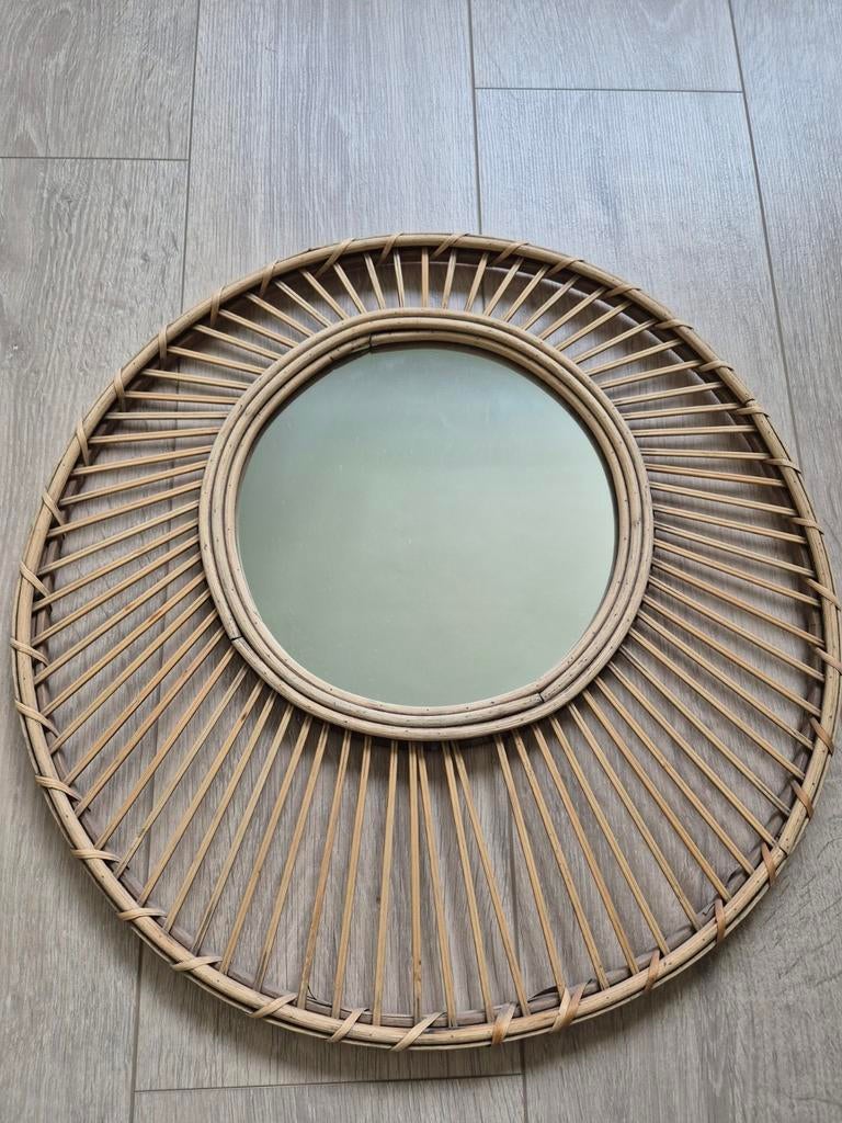 Kidsdepot bamboe spiegel, Huis en Inrichting, Woonaccessoires | Spiegels, Ophalen, Minder dan 50 cm, Rond, Zo goed als nieuw