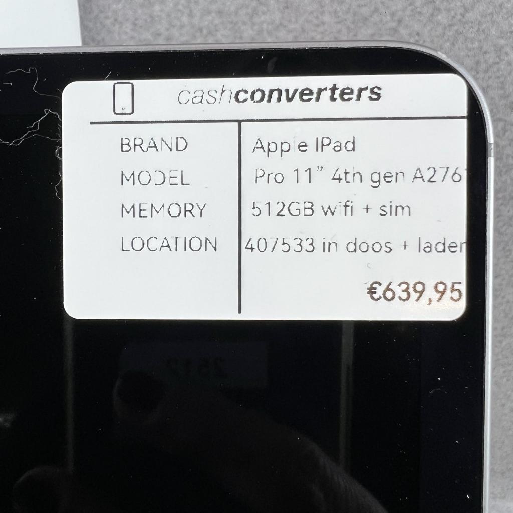 Apple Ipad Pro 4th gen | A2761 | 512GB | Wif+Sim | 407533, Computers en Software, Apple iPads, Gebruikt, Apple iPad, 11 inch, Ophalen of Verzenden