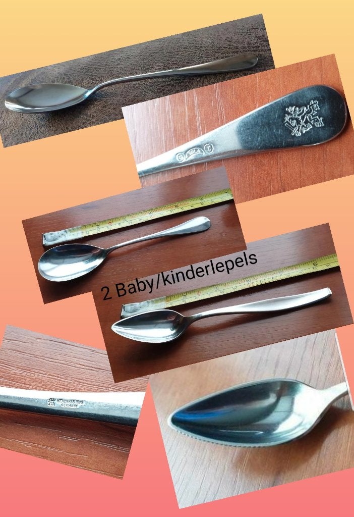2 vintage (baby)lepels 1 SOLA ovaal & 1 + zaagrand ! Bieden, Ophalen of Verzenden