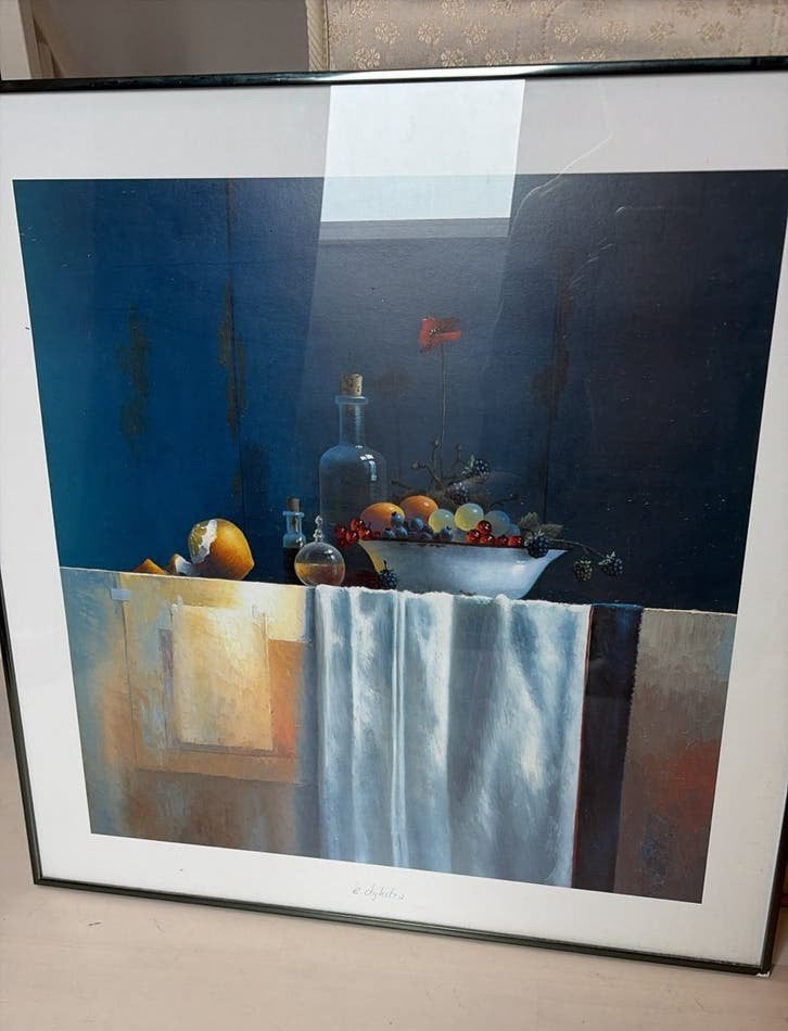 Stilleven Evert Dijkstra, gesigneerd, ingelijst, Antiek en Kunst, Ophalen, Stilleven, Papier/karton, Print