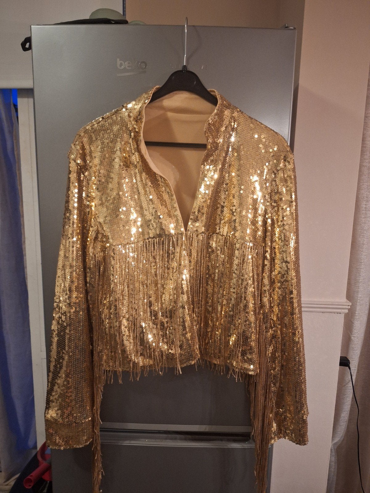 gouden glitter jasje met franjes 2 stuks prijs is per stuk, Ophalen, Zo goed als nieuw, Overige typen