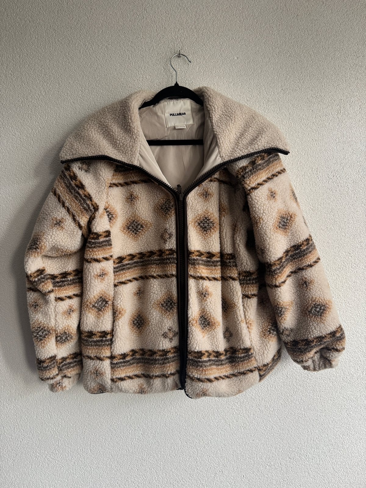 Pull & Bear aztec print teddy borg fleece jack, Kleding | Dames, Jassen | Winter, Beige, Maat 42/44 (L), Ophalen of Verzenden