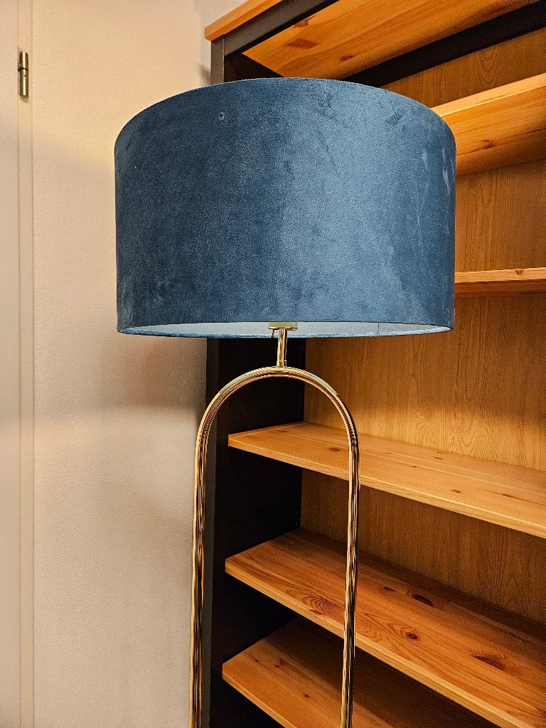 Vloerlamp Goudkleurig met Cyaankleurige kap, Ophalen, Gebruikt, E27 (groot), Kunststof