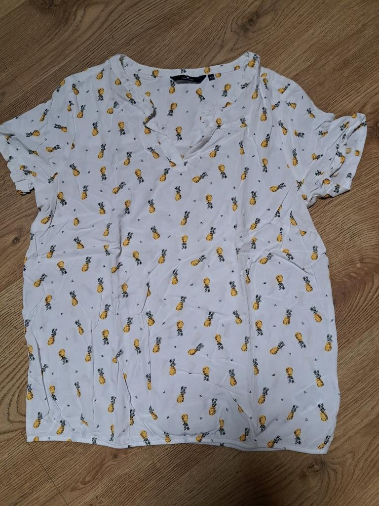 Tom Tailor shirt met ananas print, maat L, Wit, Maat 42/44 (L), Zo goed als nieuw, Korte mouw