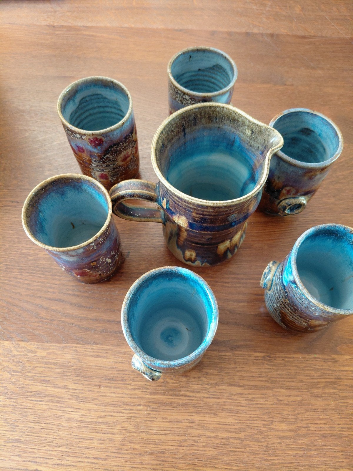 Han Boerrigter wijnstel 6 kopjes 1 kannetje keramiek handgem, Antiek en Kunst, Ophalen of Verzenden