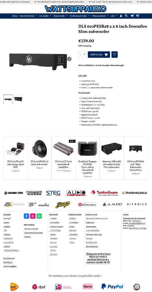DLS 610PESB28 2 x 8 inch Downfire Slim subwoofer, Info@optimount.nl, Nieuw, Ophalen of Verzenden, Anholtseweg 48A 7091 HB DINXPERLO