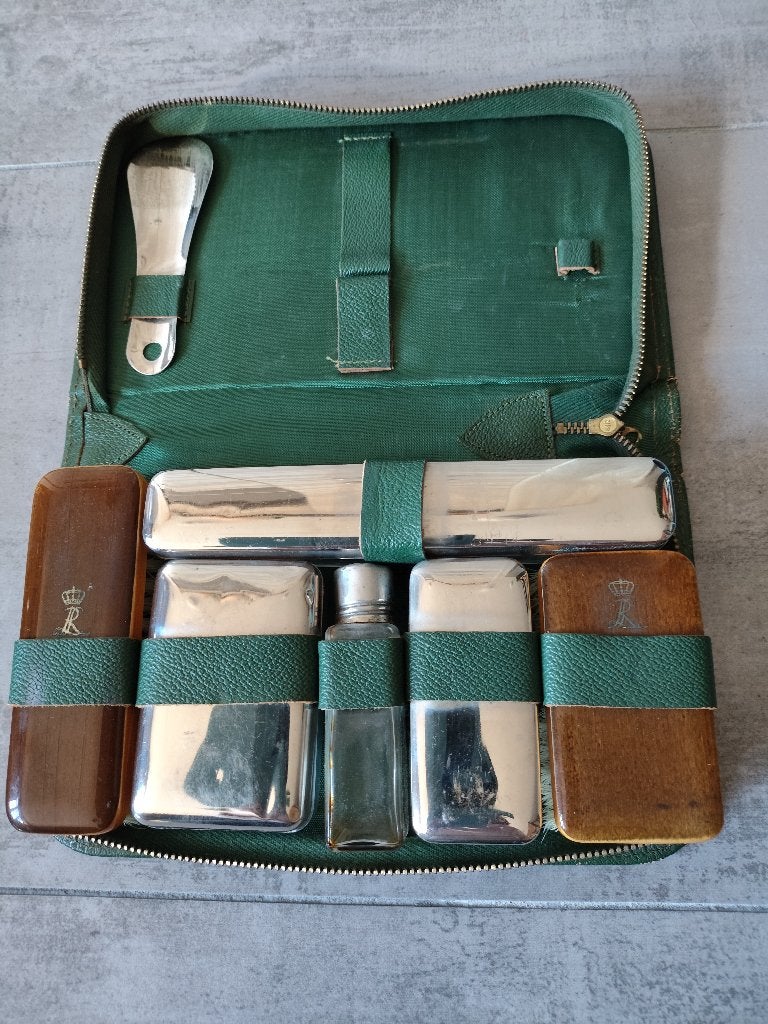 Antieke schoenenpoetserset in groene etui, Antiek en Kunst, Ophalen of Verzenden