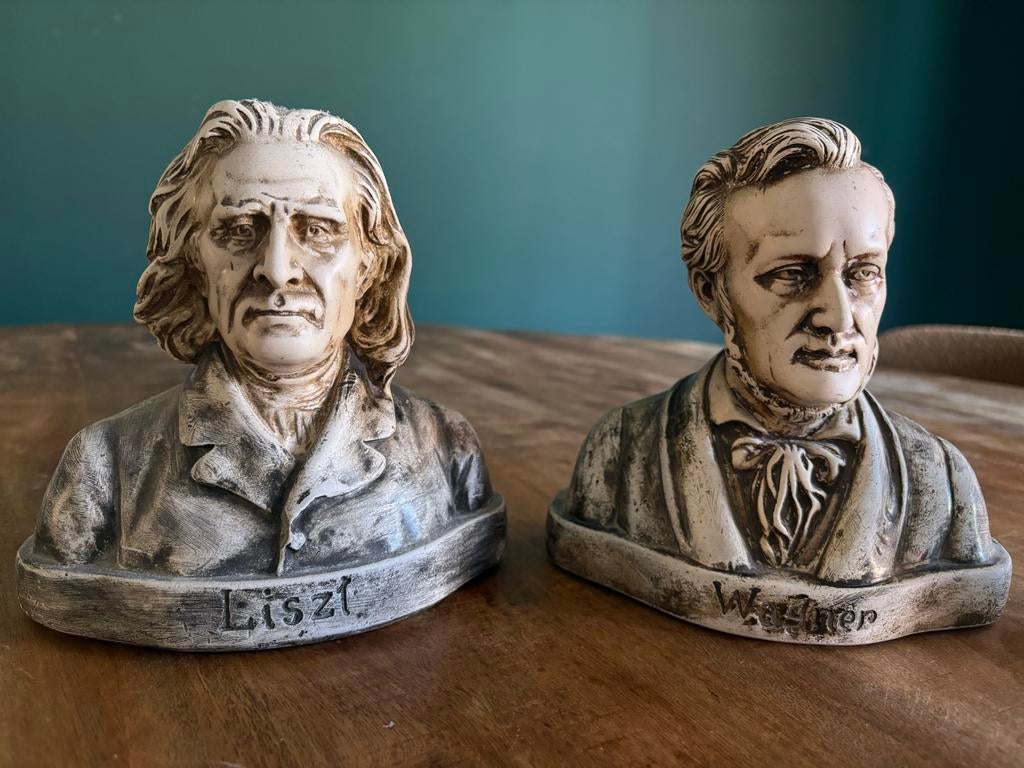 Set van 5 kleine borstbeelden van beroemde componisten, Antiek en Kunst, Minder dan 20 cm, Buste, Ophalen of Verzenden, Composieten