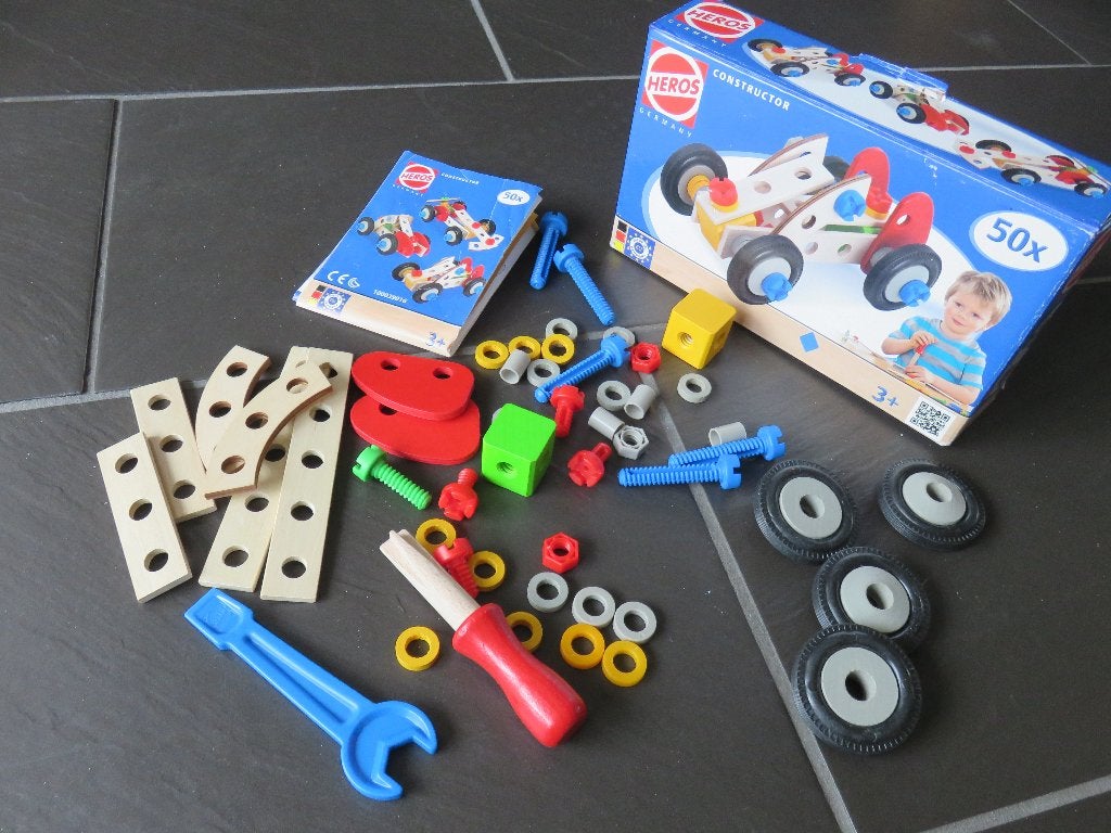 Houten constructie set, Heros, met 3 bouwmodellen., Ophalen of Verzenden, Gebruikt