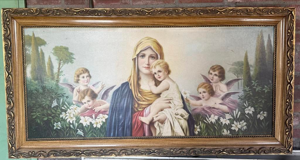 Maria met Kind en Engelen Print in Gouden Lijst, Antiek en Kunst, Kunst | Schilderijen | Klassiek, Ophalen