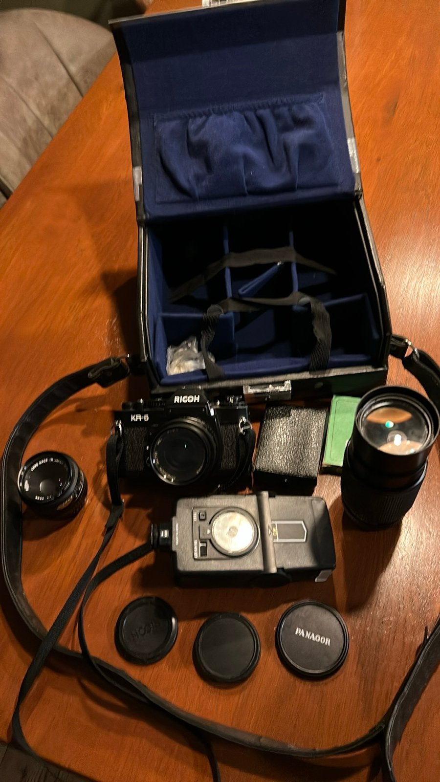 Ricoh Camera Set: KR-5, TLS 401, lenzen & accessoires, Ophalen of Verzenden, Gebruikt, Spiegelreflex, Overige Merken
