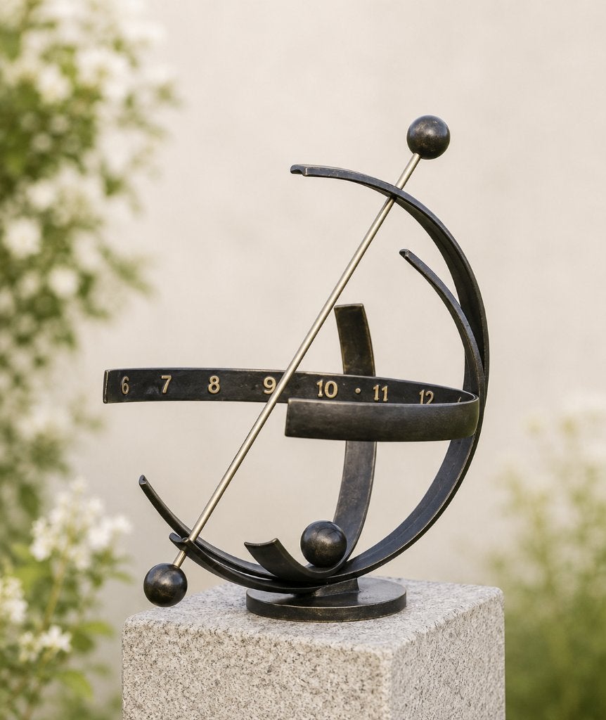 ZONNEWIJZER / MODERN/MET 3 BOGEN / brons, Tuin en Terras, Huis en tuin decoratie Marie, Nieuw, Info@huisentuindecoratiemarie.nl