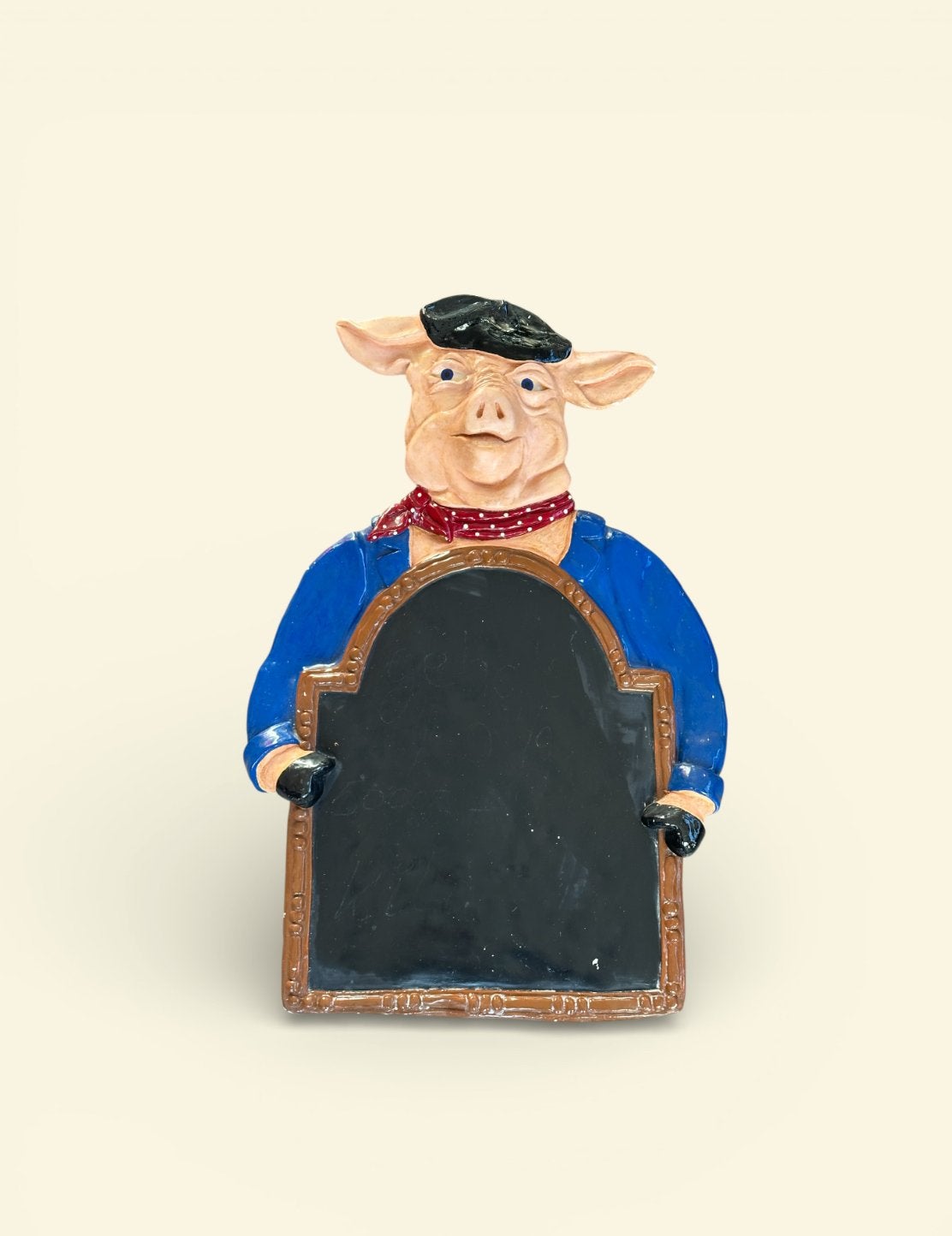 Menubord Frans varken met baret en sjaal slager reclamebord, Gebruikt, Meerkleurig, Overige stijlen, Ophalen of Verzenden