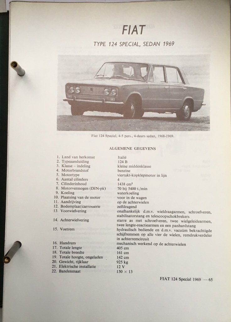 Fiat 124 special 1969. Olyslagers autotechnisch handb.33 blz, Ophalen of Verzenden