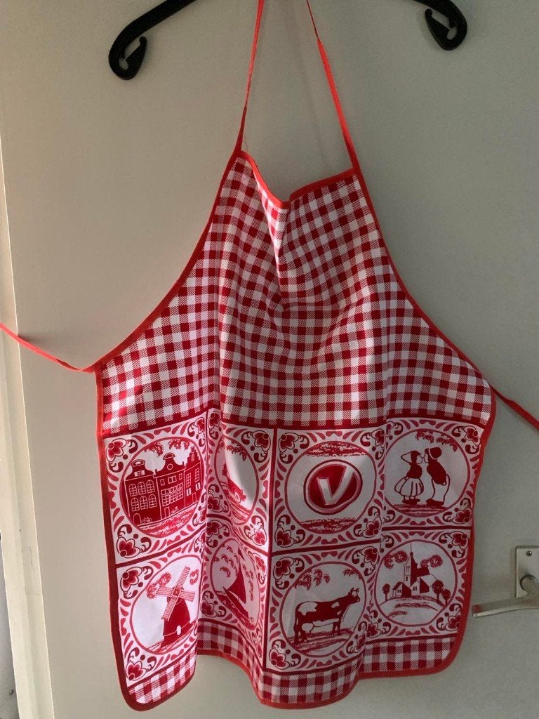 Leuk rood-wit geruit schort met Hollandse taferelen, Ophalen of Verzenden, Dames
