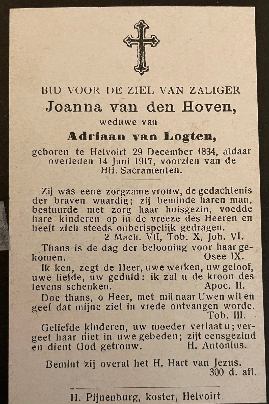 Johanna van den Hoven Helvoirt 1834, Ophalen of Verzenden