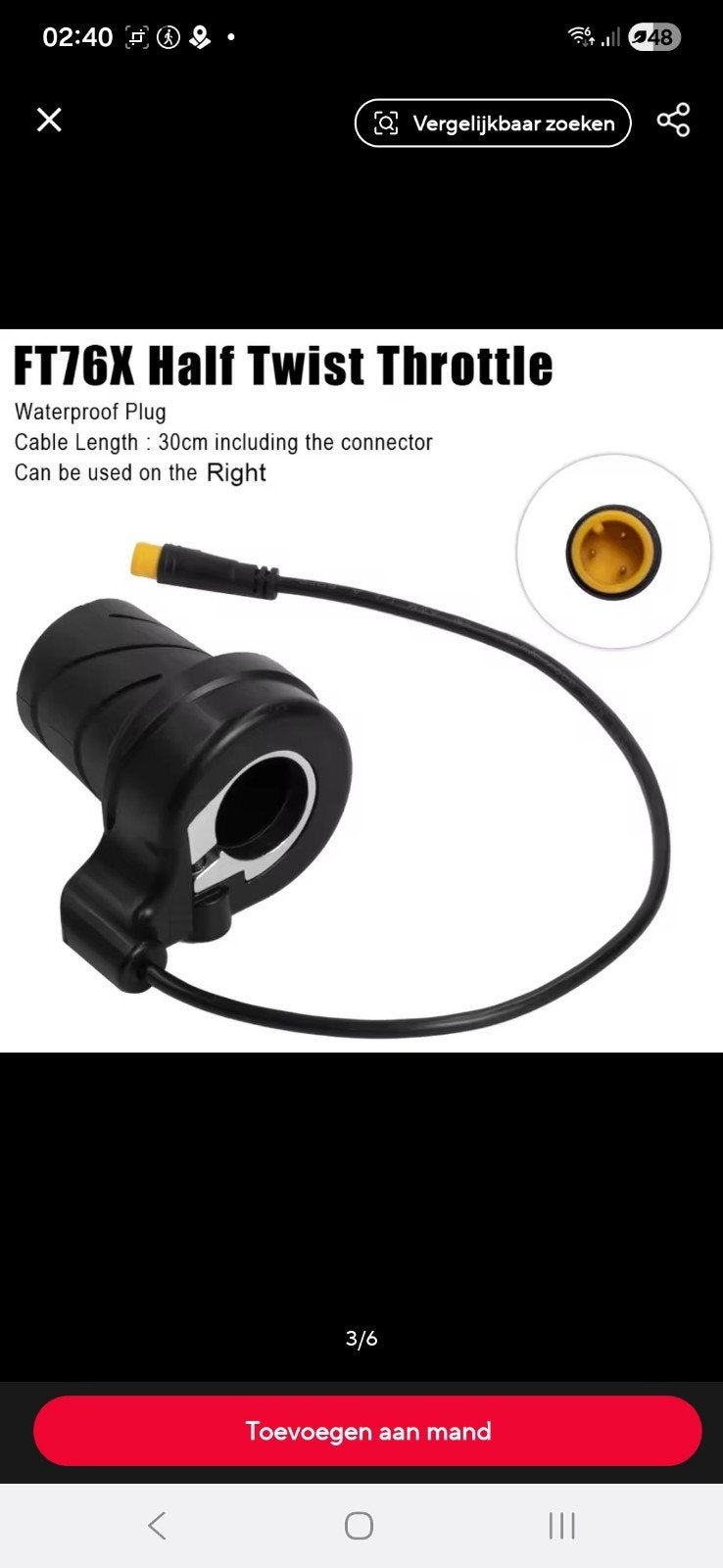 FT76X Half Twist Gashendel voor E-bike - Waterdicht, Elektrische fiets, Overige typen, Nieuw, Kunststof