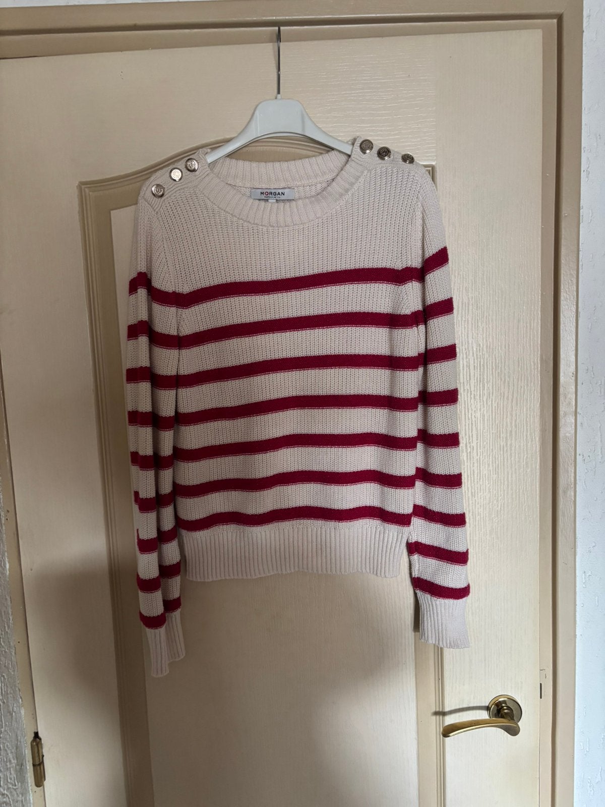 Mooie trui vannMorgan wit met pink in maat S, Ophalen of Verzenden, Zo goed als nieuw, Maat 38/40 (M), Wit