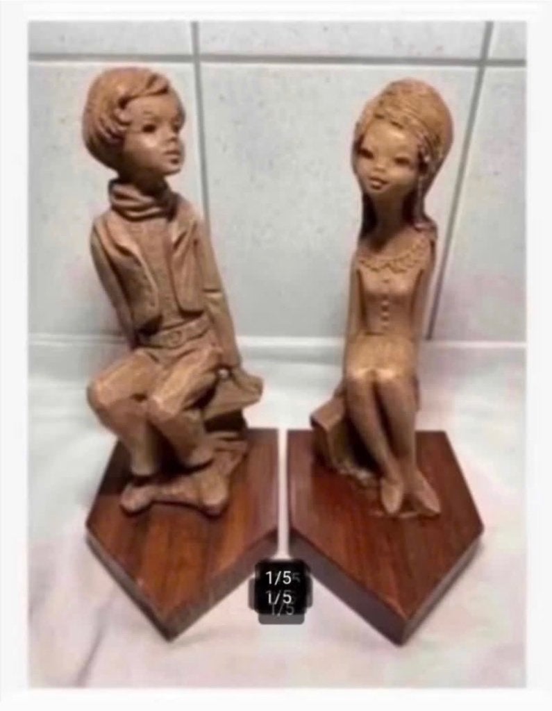 2 Brocante jaren ‘60 beelden jongen en meisje 22 cm, 2 stuks, Verzamelen, Beelden en Beeldjes, Ophalen of Verzenden, Zo goed als nieuw