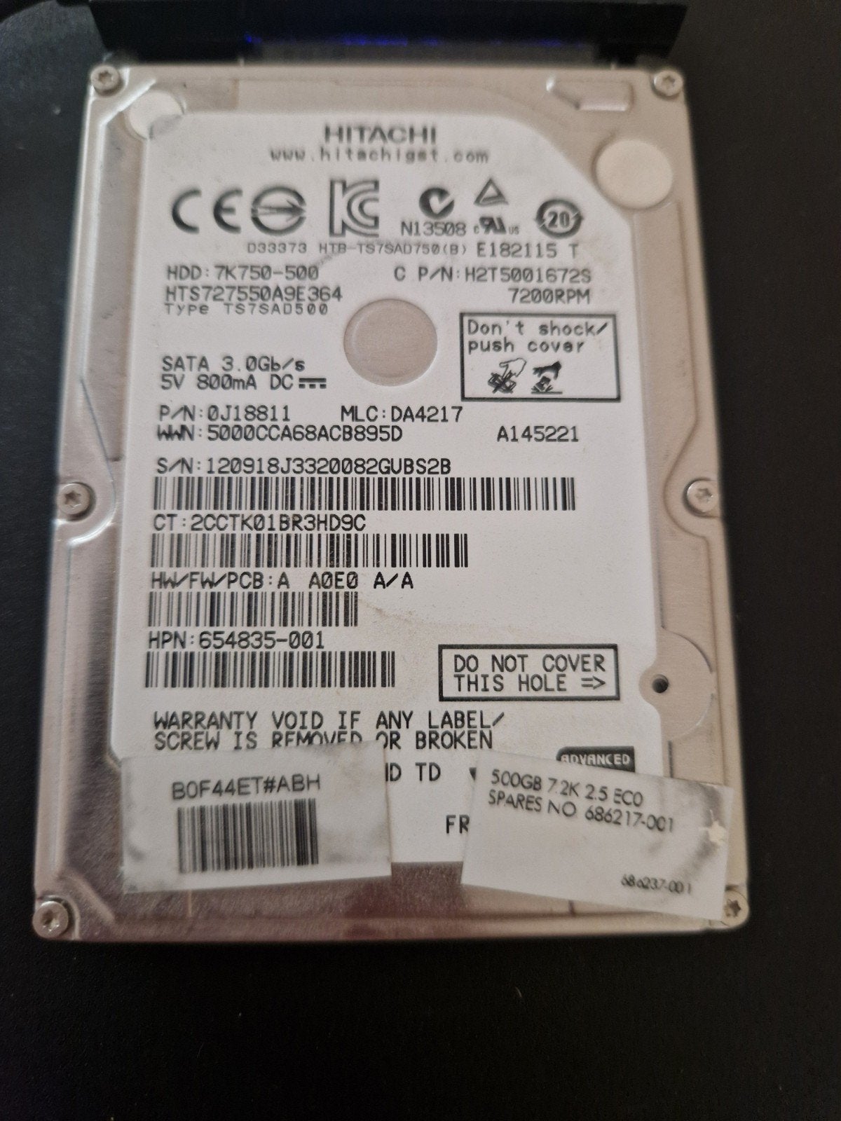 Hitachi HTS727550A9E364 500GB HDD, Ophalen, Intern, Gebruikt, 500 GB