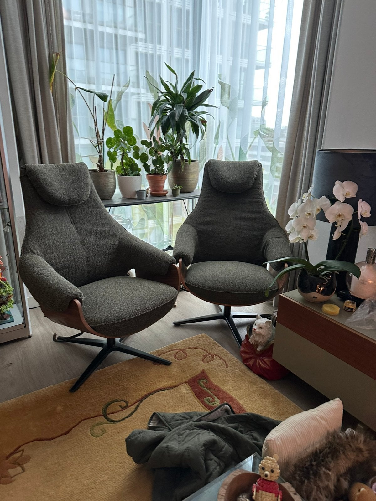 Twee Leolux Cream fauteuils  plus- Groen gemêleerd, Ophalen, Gebruikt, Stof, 75 tot 100 cm