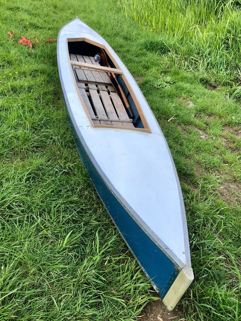 Vintage jaren 50-60 kano, geklonken zink, Watersport en Boten, Kano's, Ophalen, Gebruikt, Met peddels, Twee personen