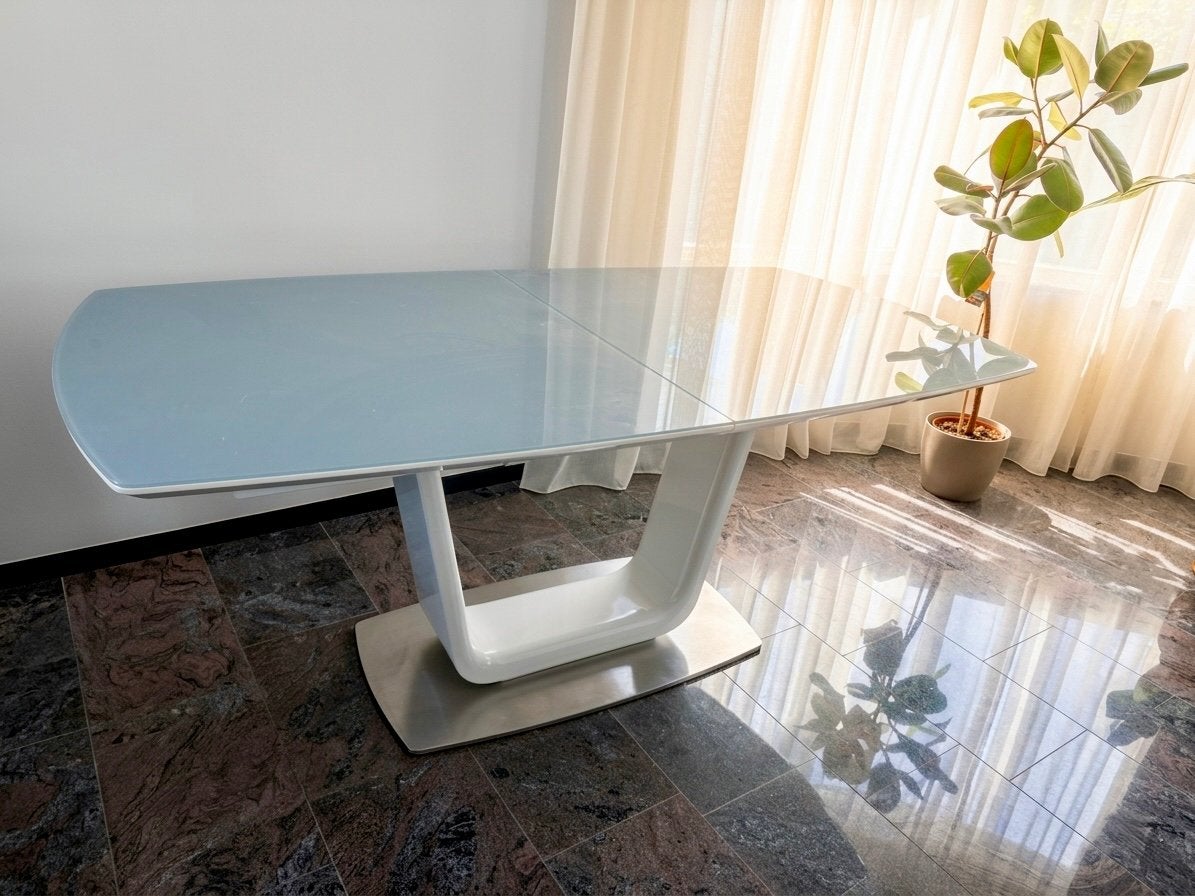 Eettafel - Hoogglans Glas/RVS, Huis en Inrichting, Tafels | Eettafels, Ophalen, Gebruikt, 50 tot 100 cm, Glas