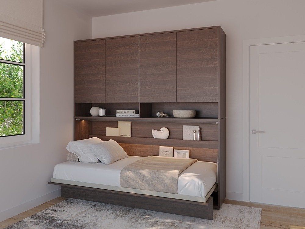Concept opklapbed horizontaal - 90x200 - Walnoot, Niet ingevuld, Niet ingevuld, Niet ingevuld