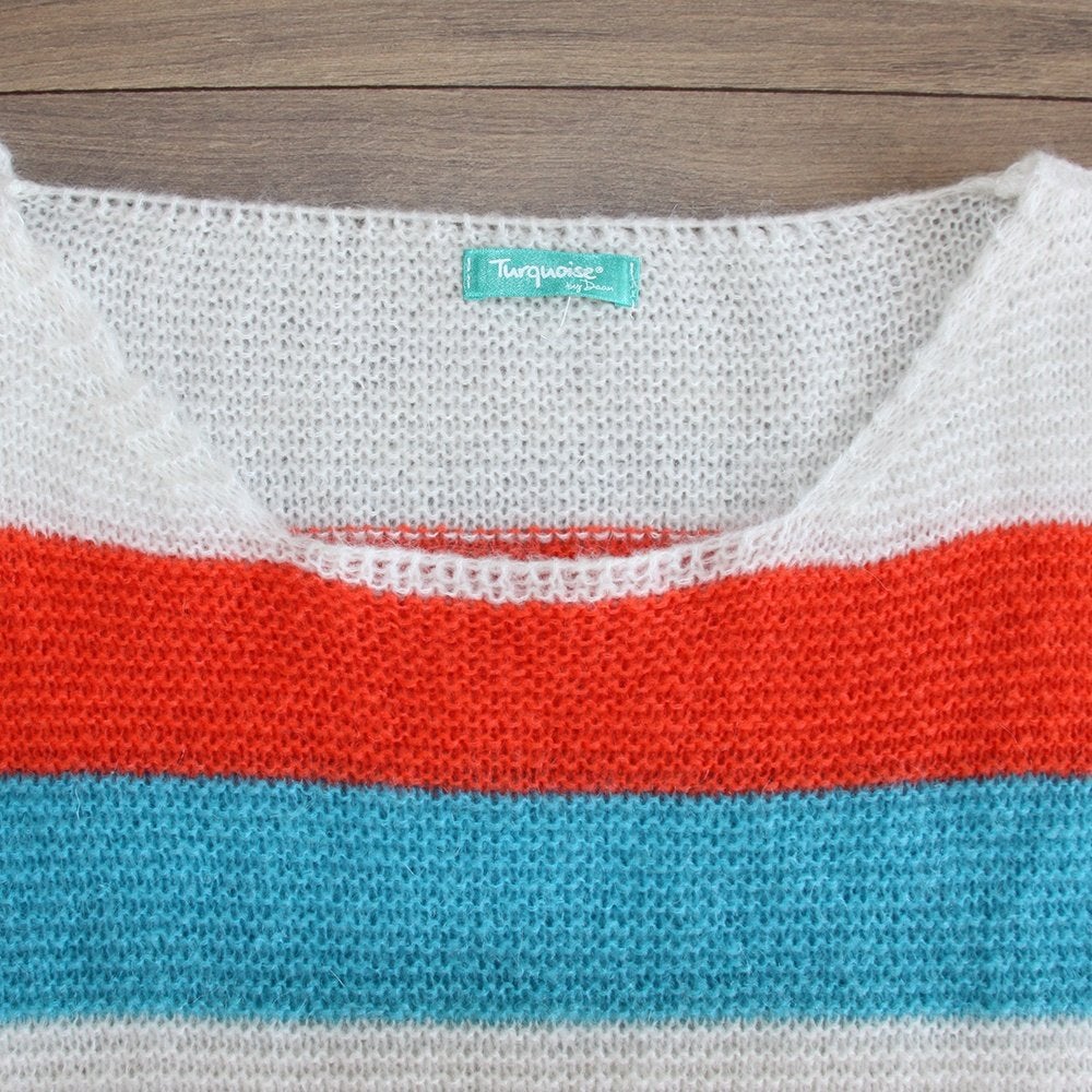 Mooie Gebreide Turquoise Trui By Daan (One Size) - 79 € 20,-, By Daan, Ophalen of Verzenden, Zo goed als nieuw, Meerkleurig