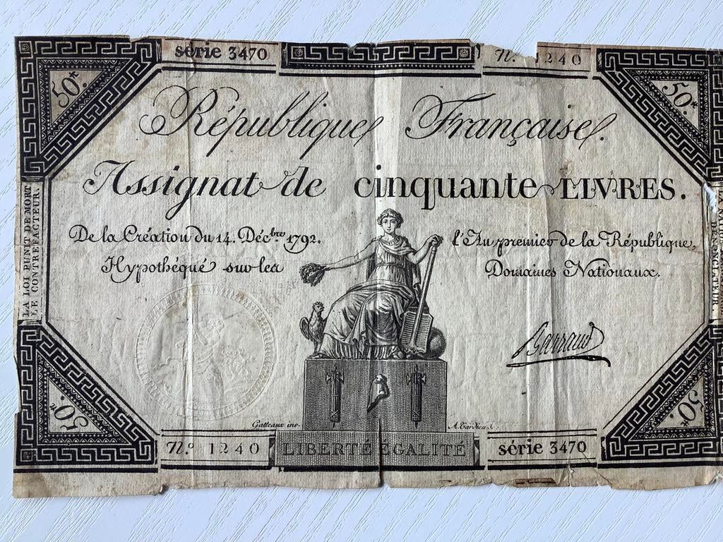 Assignat de Cinquante livres. Franse Revolutie. Uit 1792, Verzenden