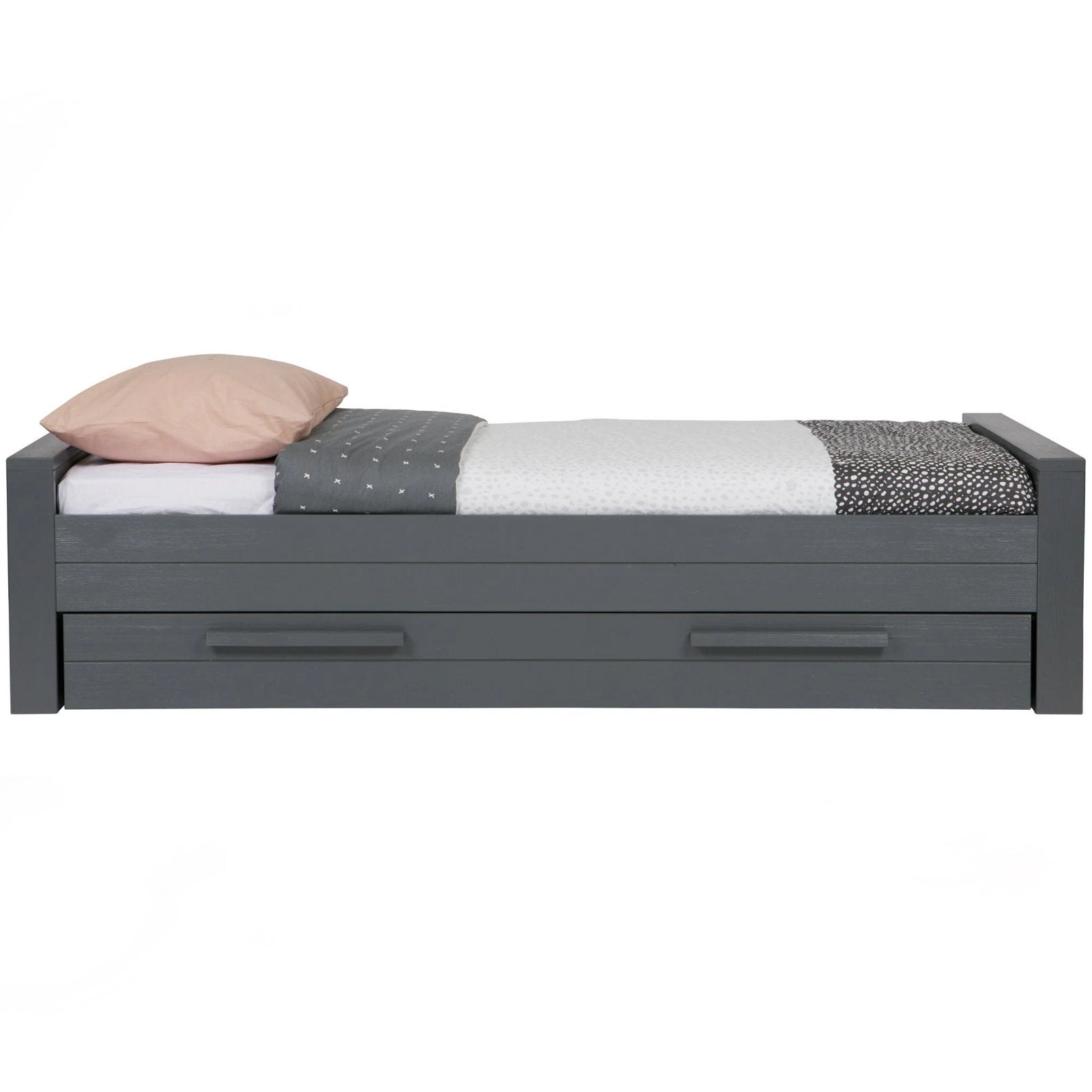 Woood bed Dennis met lade en Tempur bedbodem, Ophalen, Gebruikt, 90 cm, Eenpersoons