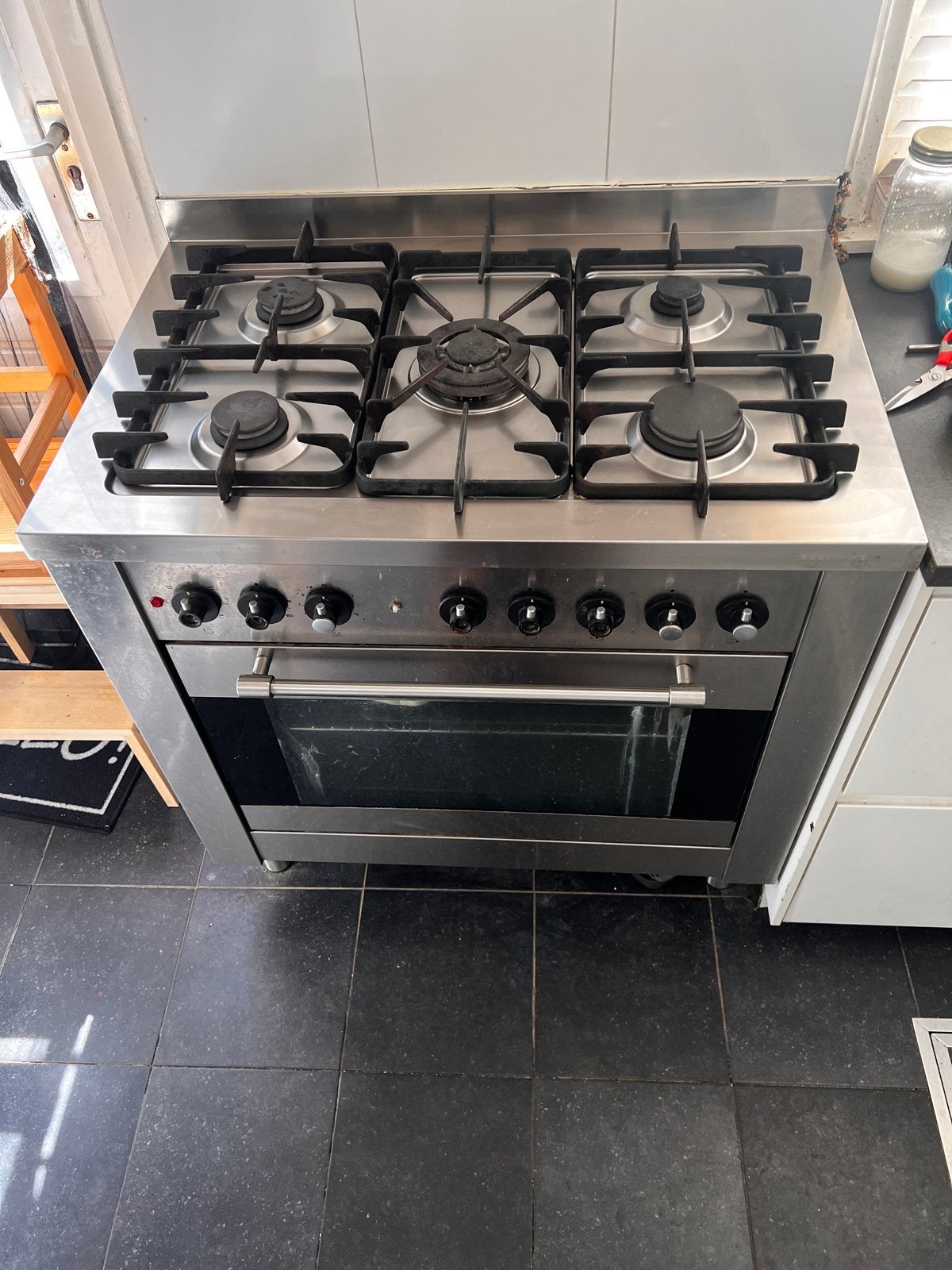 Solitaire RVS gasfornuis met oven, 5 pitten, Witgoed en Apparatuur, Fornuizen, Gebruikt, 60 cm of meer, Grill, Ophalen of Verzenden