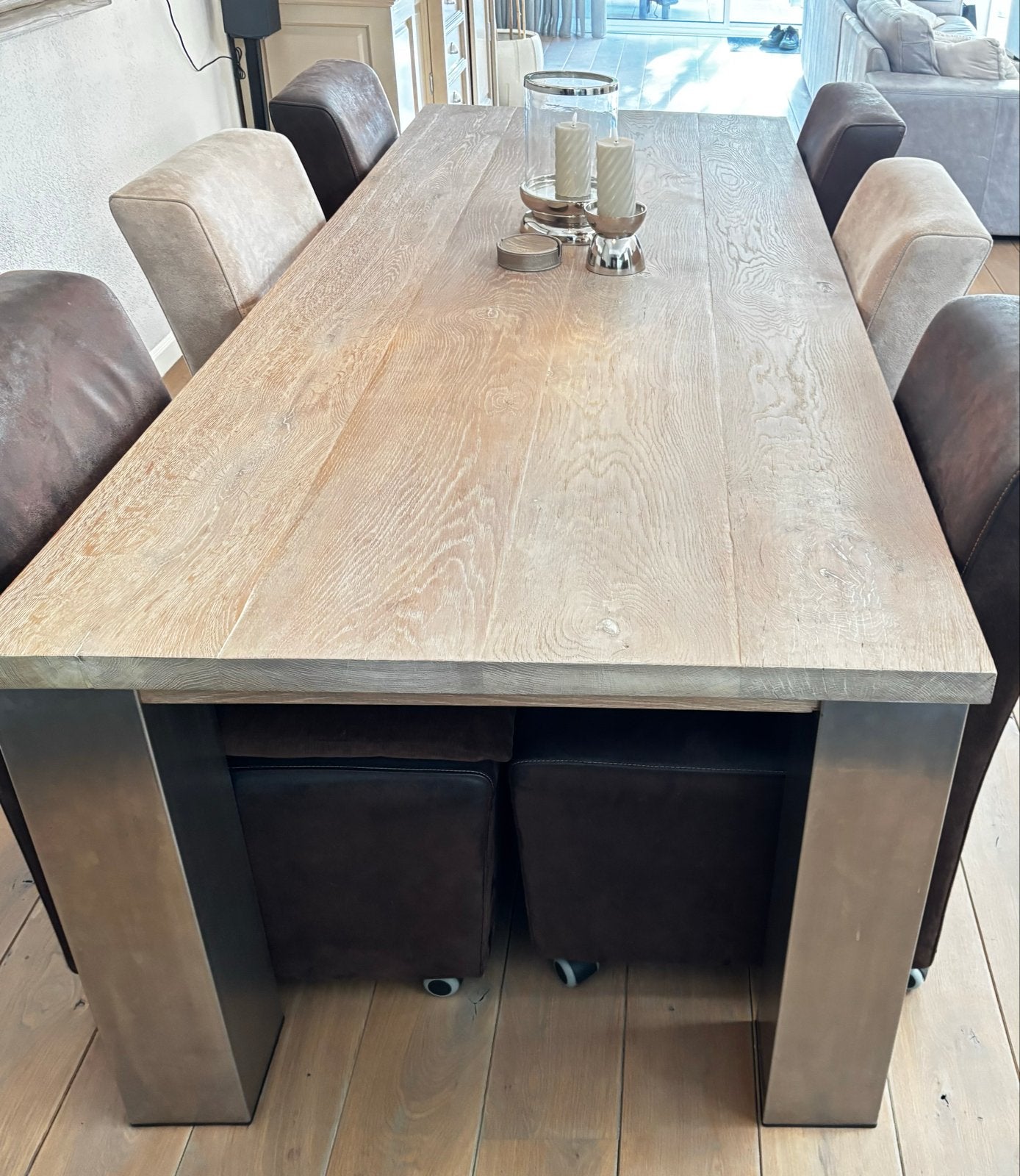 Robuuste Melchior eiken eettafel 240x100 cm, Ophalen, Eikenhout, 200 cm of meer, 50 tot 100 cm