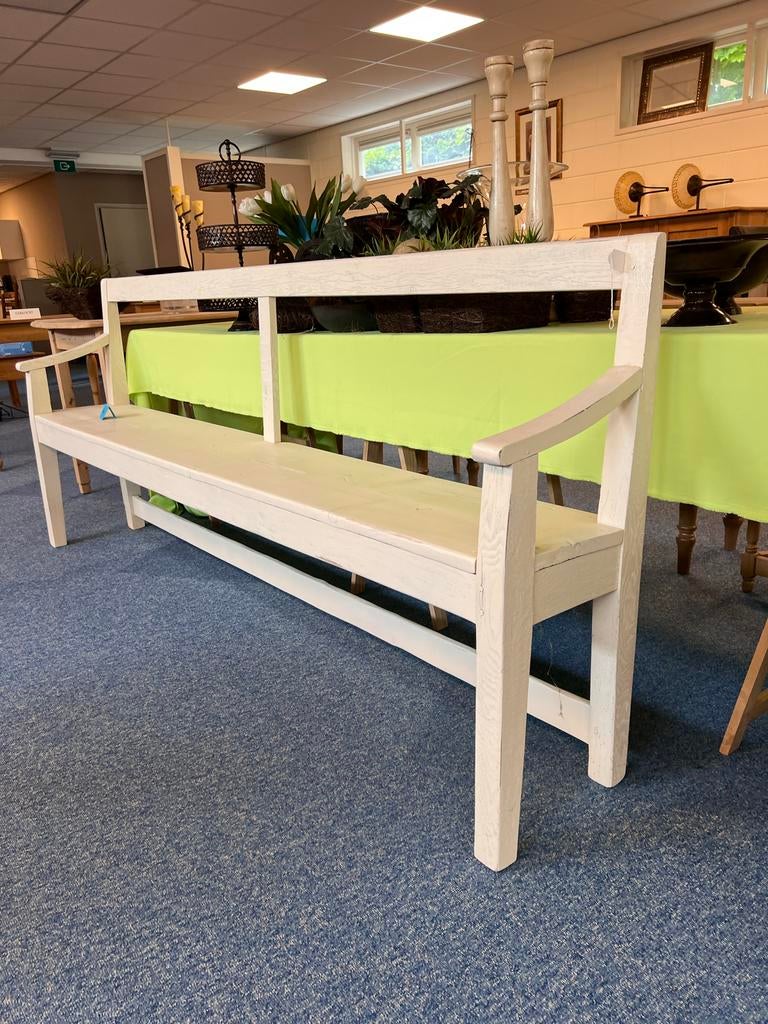 Nieuwe Eikenhouten Witte Kerkbank - 221x33x93 cm, Ophalen, Nieuw, Hout