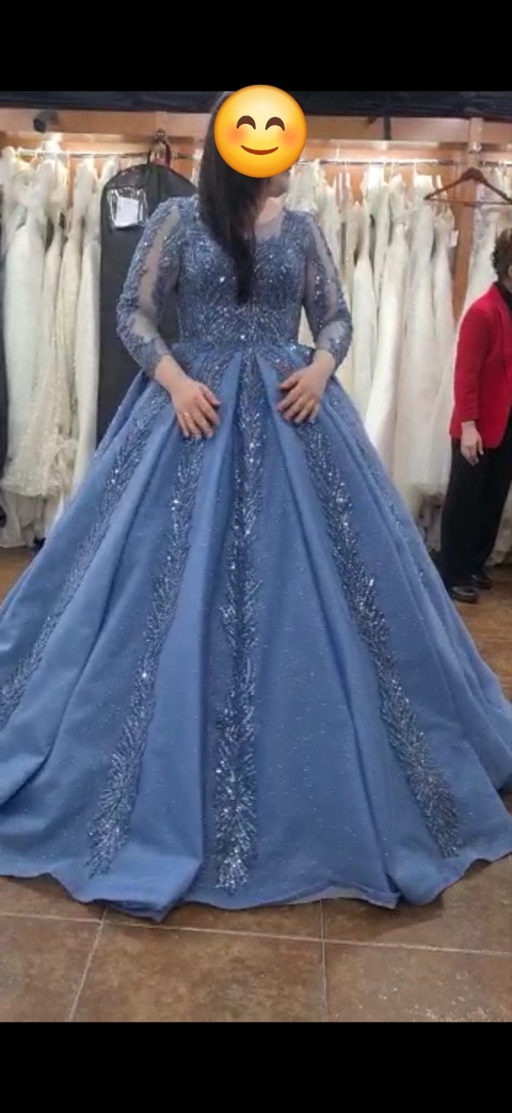 Prachtige Galajurk met pailletten en lange mouwen, Kleding | Dames, Ophalen, Galajurk, Blauw, Maat 42/44 (L)