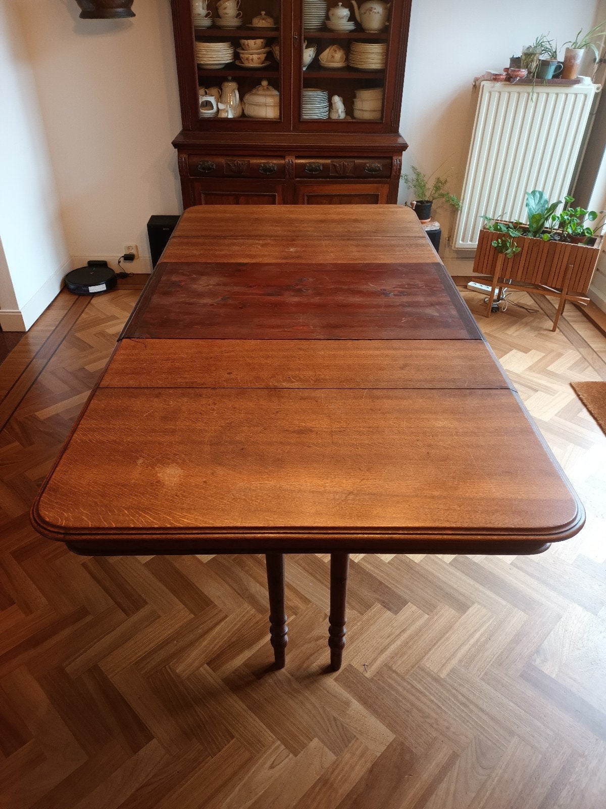Eikenhout eettafel tafel verleng gebr. Monsieur Steenwijk, Ophalen, Gebruikt, Eikenhout, 50 tot 100 cm