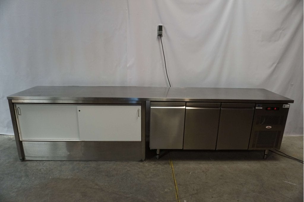 RVS koeling koelwerkbank met werkbank werktafel werkkast, Gebruikt, Niet ingevuld, Koelen en Vriezen, Niet ingevuld