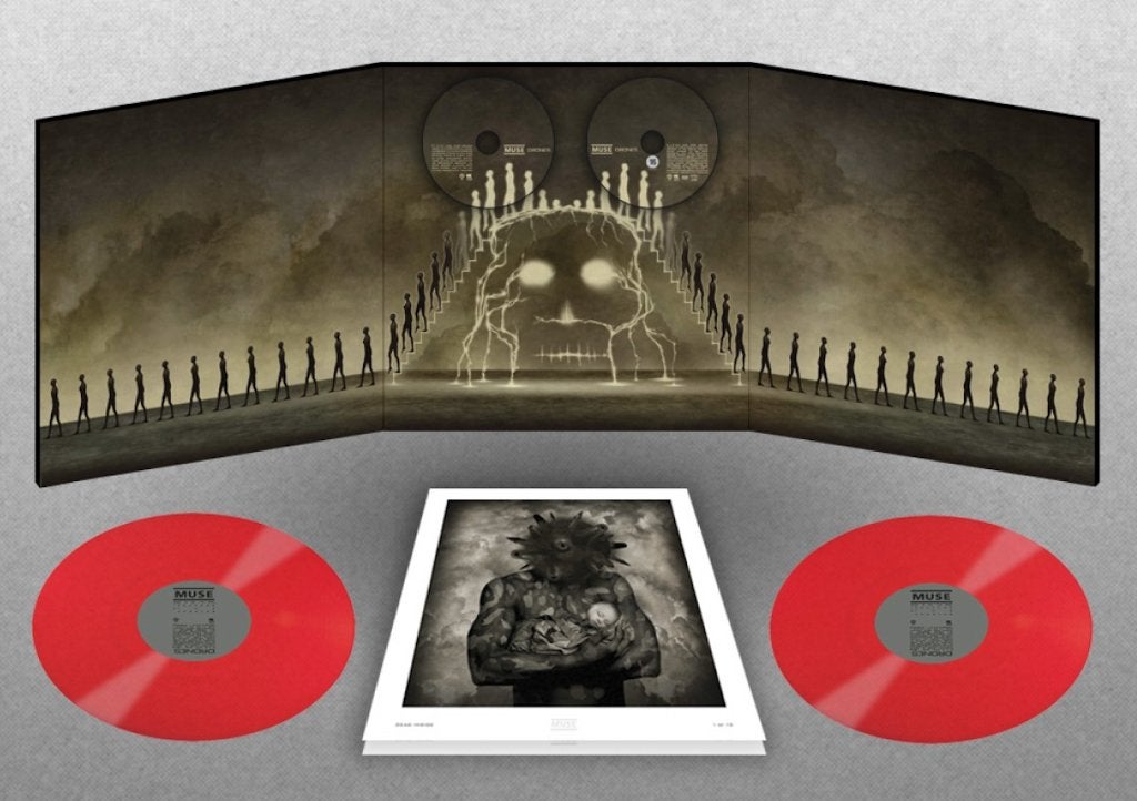 2LP+Cd+Dvd Box Muse Drones met 2 Lithos RED Vinyl NIEUW, Cd's en Dvd's, Vinyl | Rock, Nieuw in verpakking, Boxset, Colored vinyl