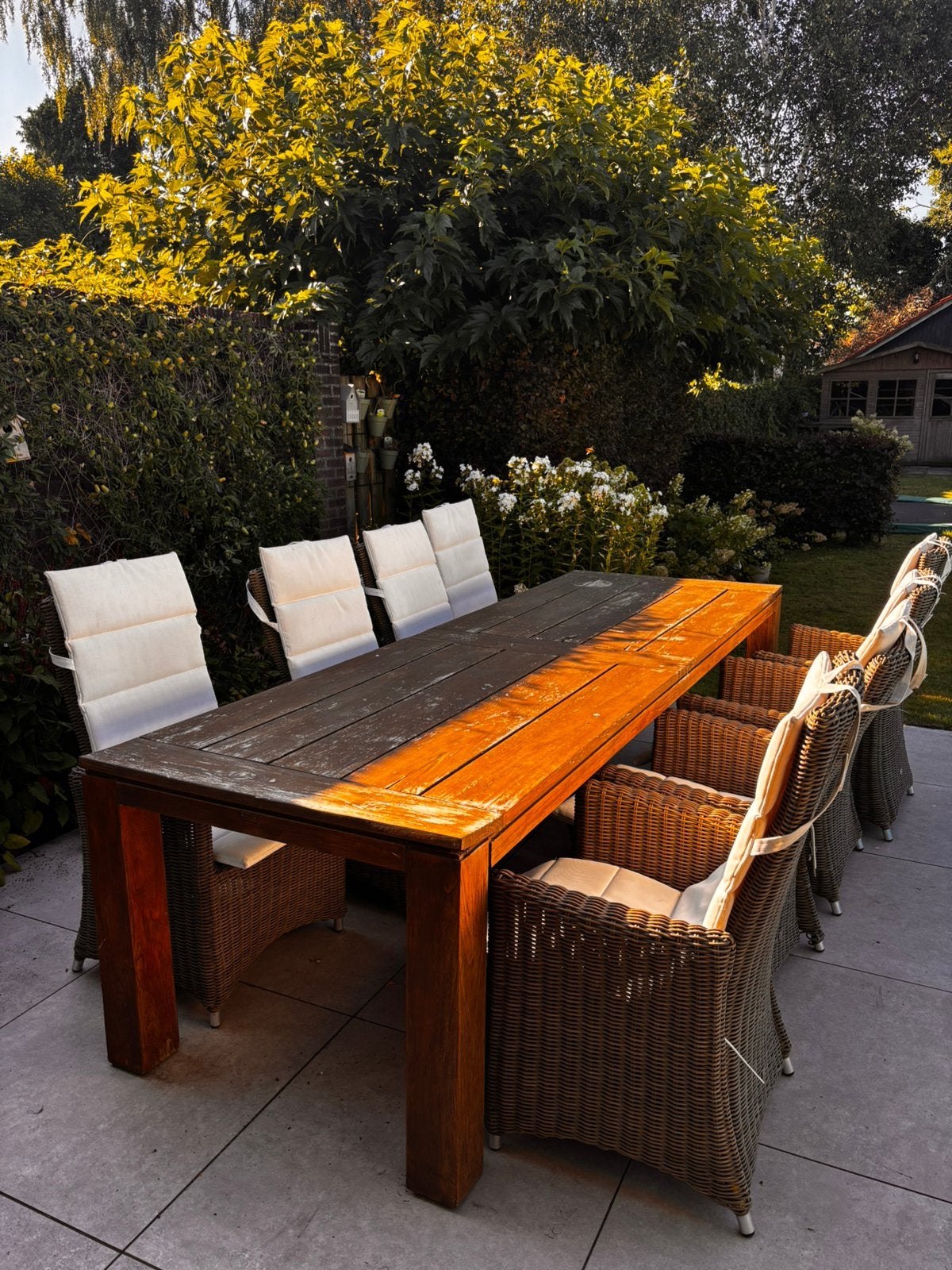Grote Life tuinset  3 m tafel + 8 verstelbare stoelen, Tuin en Terras, Tuinsets en Loungesets, Ophalen, Zo goed als nieuw, Teakhout