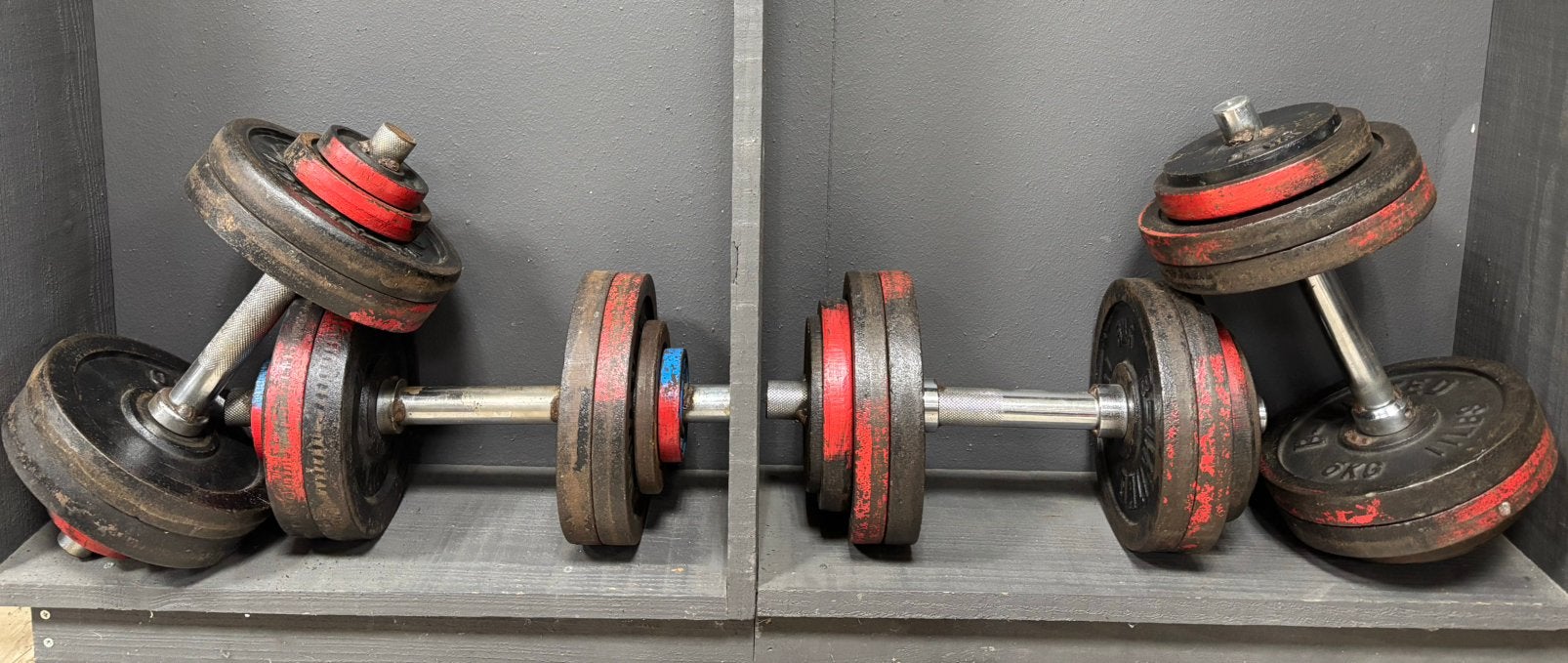 Oude/vintage/oldskool fitness dumbells, 2 paar, 25 en 30 kg, Dumbbell, Gebruikt, Ophalen of Verzenden, .
