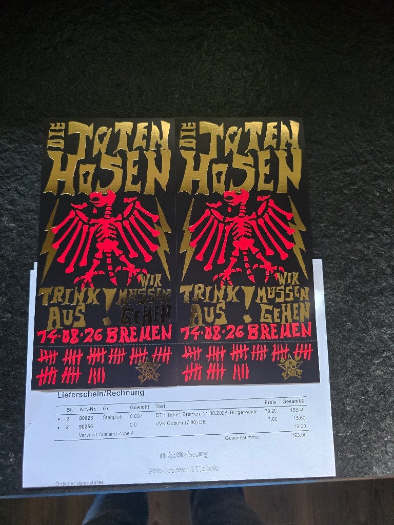 Die Toten Hosen 2 tickets Bremen, Tickets en Kaartjes, Concerten | Rock en Metal, Twee personen, Augustus, Hard Rock of Metal
