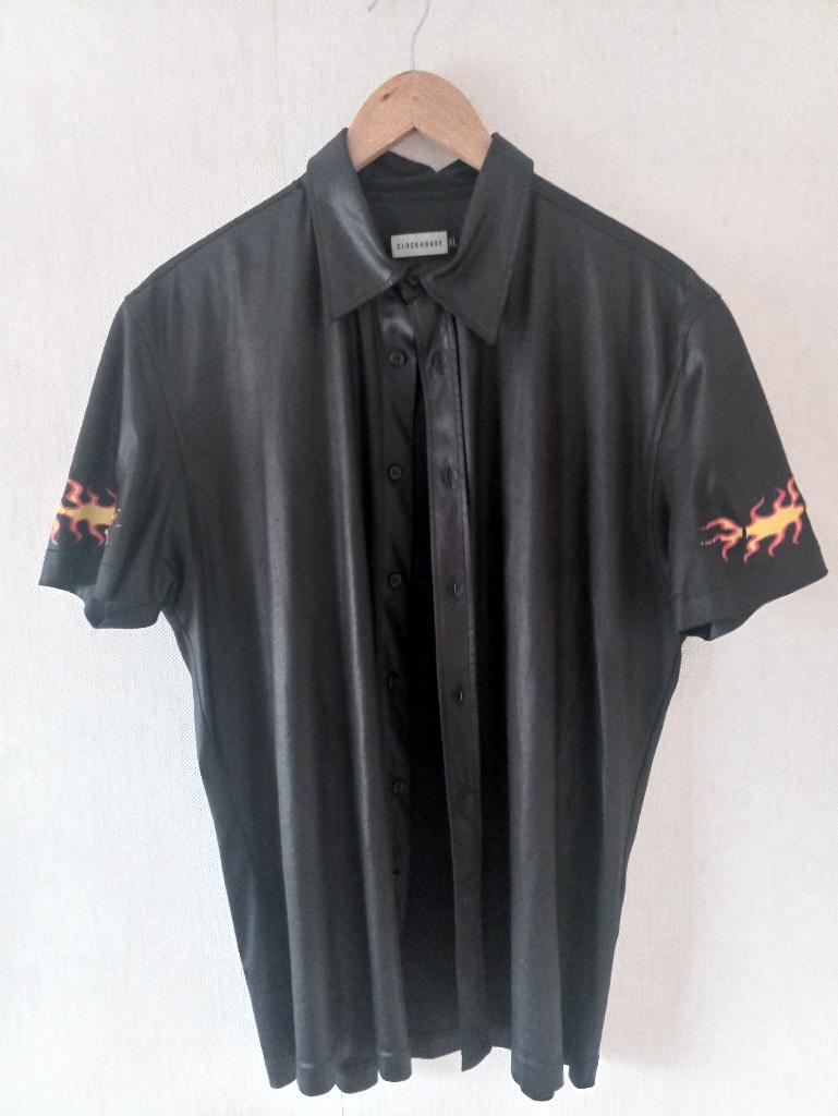 Y2K Clockhouse Leather Look Shirt met Vlammen - XL - Uniek, Kleding | Heren, Zwart, Ophalen of Verzenden, Zo goed als nieuw, Clockhouse